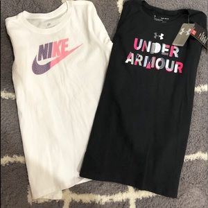 2 girl tops size large Nike/Underarmour
